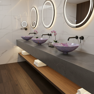 Handcrafted <b>Round</b> Metal Table Top Wash <b>Basin</b> Modern Purple Marble Abstract Design Bathroom Sink for Washroom Factory Supplier - Product Image 2