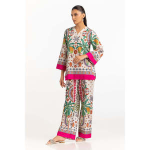 ชุดเซ็ต Cambric Bohemian Print IPST-77152 ไซส์ XS สำหรับผู้หญิง เสื้อแขนสามส่วนแบบไม่มีปก สำหรับชุดฤดูใบไม้ผลิ/ฤดูร้อน - Product Image 4