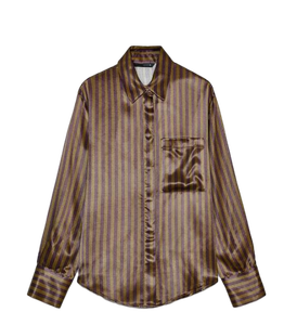 Camisa de mujer de calidad superior Camisa suelta de rayas marrones con mangas completas y estampado llamativo para un aspecto único a precio asequible - Product Image 2