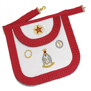 Tablier maçonnique personnalisé brodé avec motif épée et flamme, en velours rouge, noir et blanc, forme carrée, style classique, insigne à coudre - Product Image 3