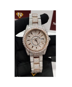 Attrayante montre-bracelet de luxe personnalisée Moissanite taille ronde diamant Hip Hop montre en acier inoxydable pour hommes - Product Image 1