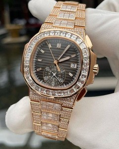 VVS Esmeralda y Moissanite redondo Tono de oro rosa Iced Out Hip Hop Reloj de pulsera automático de diamantes Moda de lujo para hombres de la India - Product Image 3