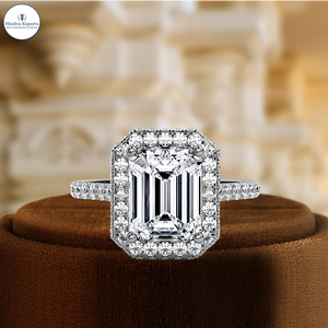 Anillo de compromiso con diamante cultivado en laboratorio de 1 quilate, anillo de boda con corte esmeralda y pavé, certificado IGI, oro blanco de 14k, el mejor regalo para ella en su día especial. - Product Image 1