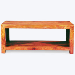 Mesa de centro rectangular moderna de madera maciza con estante abierto, centro de mesa para sala de estar o muebles para el hogar - Product Image 1