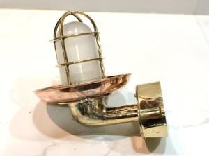Nautical <b>Vintage</b> Bulkhead Swan Neck Brass <b>Wall</b> Mounted <b>Light</b> With Copper Shade & Milky - Product Image 4