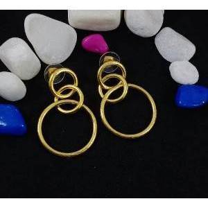 Soumya Creation Handmade Brass Hoop Earrings Gold Plated Cute Geometric Design Indian Women's Jewelry From Rajasthan - Product Image 1