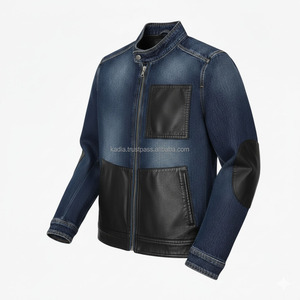 KADIA Custom Denim <b>Patches</b> Hybrid Coated Woven Windproof Breathable Stand Collar Zipper Front Autumn Casual Rider <b>Jacket</b> - Product Image 2