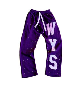 กางเกงขาบานทรงตรงสไตล์วินเทจลำลองปักโลโก้ตามสั่ง กันน้ำ ซักย้อมสีซีดแบบซันเฟด ประดับคริสตัล - Product Image 2