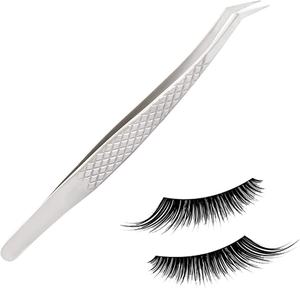New L-Shape Semi-Curved Made in High Stainless Steel <b>Eyelash</b> Tweezers with Non-Slip Handle <b>Beauty</b> Makeup <b>Tool</b> - Product Image 1