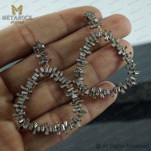 Pendientes de Diseño de Plata 925 Oxidada con Diamantes Baguette Naturales, Joyería Fina Hecha a Mano, Venta al por Mayor - Product Image 5