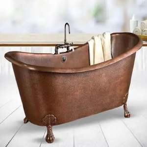 Cuivre Double Pantoufle Piédestal Baignoire Autoportant Pas Cher Abordable Vente Chaude De Luxe Cuivre Baignoire Inde Foncé Antique Martelé - Product Image 1