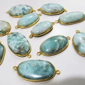 8x10mm Naturel Bleu Larimar Cabochon 925 Sterling Silver Fine Gold Vermeil Ovale Lunette Réglage Christian Charme Connecteurs pour - Product Image 1