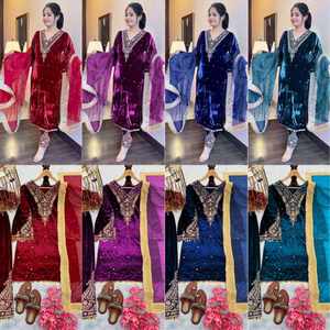 Ensemble de costume pakistanais en velours tendance, dernier look, broderie, pour les festivals et les fêtes, vente en gros, exportation, livraison rapide - Product Image 6
