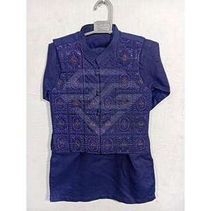 Conjunto de Kurta Pajama Étnico Tradicional para Niños con Chaleco para Bodas y Fiestas Festivas, 100% Algodón de Secado Rápido - Product Image 4