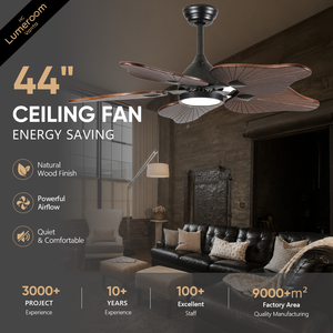 Ventilateur de plafond en bois massif de 44 pouces avec lumière et télécommande, ventilateur de plafond LED à intensité variable avec commande par application et moteur DC silencieux - Product Image 2