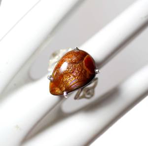 Anillo de mujer de ágata de fuego mexicana Natural, conjunto de bisel en forma de pera de Plata de Ley 925, estilo Vintage de piedras preciosas para fiestas de boda - Product Image 1