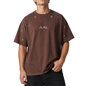 Vente en gros de t-shirts pour hommes en coton 100% à col rond, manches courtes, personnalisés avec strass, streetwear décontracté, été, fabricant OEM ODM USA - Product Image 4