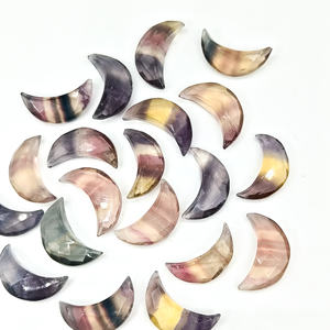 Multi Fluorite Faceted Crescent <b>Moon</b> Shape Gemstone for Jewelry Making, Loose Hand Carved Fluorite Carving Briolette Beads, 16mm - Product Image 3