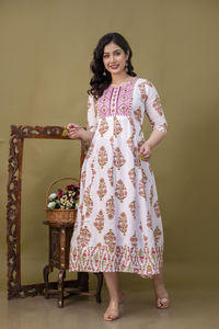 Anarkali with Rayon Printed Festive & Party Wear Indian Dress Traditional Long Gown Style Anarkali <b>Kurta</b> For <b>Women</b> Gift For Her - Product Image 3