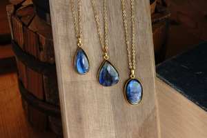 Polished <b>Labradorite</b> <b>Pendant</b> with 22 Inch Gold Chain Assorted Shapes and Sizes Natural Gemstone Jewelry Gift for Her - Product Image 3