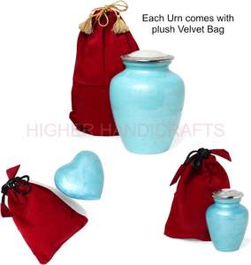 Urne funéraire en aluminium de taille personnalisée pour restes funéraires, ensemble d'urnes funéraires avec urnes en forme de cœur et de souvenir, finition émaillée bleue - Product Image 3