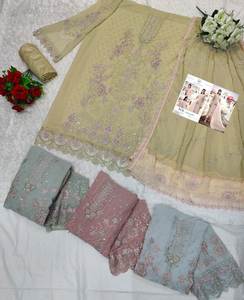 Salwar Kameez traditionnel en viscose, modal et soie, trois pièces, avec travail de pierres et de diamants, pour les fêtes du Nouvel An, Diwali, grandes tailles, mariage, 2024 - Product Image 4