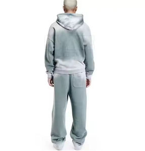 Sweat à capuche dégradé en coton haute densité, fermeture éclair intégrale, coupe décontractée, streetwear, design tie-dye délavé, directement de l'usine, survêtements - Product Image 4