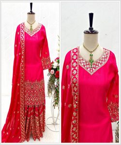 Última Moda Casual, Yukata de Seda y Algodón con Estampado Floral, Elegante Ropa Formal, Top de Lino, Pantalón, Dupatta con Detalles de Borlas - Product Image 1