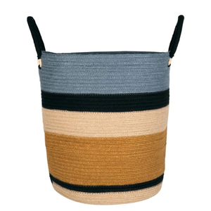 Cesta de Almacenamiento Artesanal de Estilo Bohemio, de Mimbre, Azul, Negro, Beige, Marrón, a Rayas, Cesto para Ropa Sucia con Asas - Product Image 1