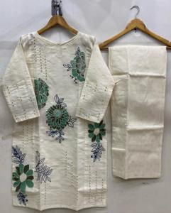 คุณภาพสูงพิมพ์ลายดอกไม้เอวธรรมชาติ shalwar kameez ผู้หญิงปากีสถานปักลูกไม้ผ้าฝ้าย/สนามหญ้าตกแต่งขนาดพิเศษ - Product Image 2