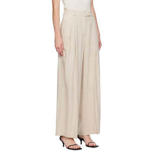 Pantaloni a Gamba Larga Plissettati Beige Cymbaria di Malene Birger, Vita Alta, Traspiranti - Product Image 3