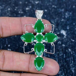 Nueva llegada Natural verde ónix pera facetado corte sólido 925 plata esterlina plateado diseñador colgante para mujer joyería al por mayor - Product Image 3