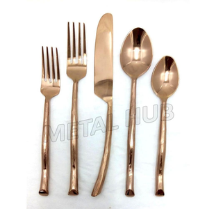 Ensemble de couverts modernes en or rose, écologiques, en métal, cuillère et fourchette, pour cadeaux d'affaires, mariages et repas - Product Image 4