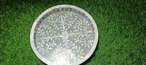 Plateau à poignée en bois incrusté de nacre naturelle de coquillage de mer Ramadan Mubarak Dessert et Date Plat de service Eid Festive - Product Image 2