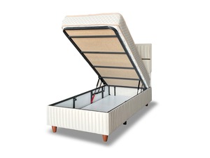 Cama tapizada blanca con espacio de almacenamiento hidráulico Diseño moderno Lados de espuma suave - Product Image 2