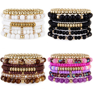 Bohemia Beaded Stretch Bracelets Stackable Crystal Gold Plated Ceramic <b>Clay</b> Porcelain Unisex Gift Jewelry - Product Image 6