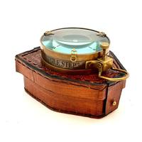 Boussole Nautique CH Antique Vintage en Acier 3'' avec Étui en Cuir Marron, Personnalisable avec Logo, Faite à la Main et Polie, pour la Navigation et la Lecture de Cartes Nautiques
