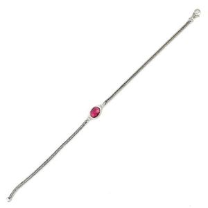925 Sterling Silver Ruby Colored Stone Fox Tail Chain <b>Bracelet</b> Fine Link Chain & <b>Bracelet</b> - Product Image 2