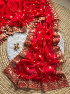 Saree traditionnel en soie douce de créateur indien avec un beau travail de broderie pour les mariages et les fêtes - Product Image 4