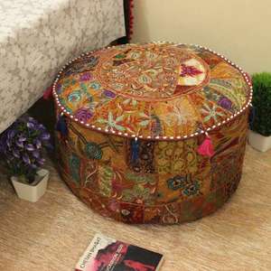Moroccan <b>Leather</b> Pouf Handmade Ottoman Footstool Traditional Handcrafted <b>Pouffe</b> Home Decor Boho Ottoman Seat Living Roo - Product Image 1