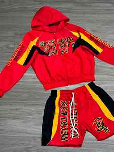 Ensembles pour hommes Short et veste coupe-vent personnalisés en deux pièces Ensemble de survêtements courts en nylon à fermeture éclair réfléchissante - Product Image 4