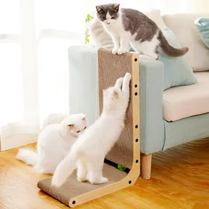 PETCHEER Wholesale L-shaped Wall-mounted Cat Scratcher Suitable For Indoor Cats And Protective Furniture With Toy Balls