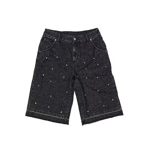 Washed Men's Jeans Shorts 100% Cotton With Rhinestones High Quality Stich Street Wear Fashion Shorts For Men's - Product Image 2