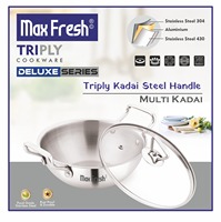 Ensemble de casseroles Maxfresh Triply en acier inoxydable de luxe (série Deluxe) 2 pièces avec couvercle en verre, design moderne et luxueux, respectueux de l'environnement