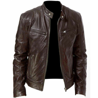 Veste en cuir vintage à col mandarin pour hommes et femmes, écologique, à séchage rapide, coupe-vent, respirante, personnalisable sur le devant, style urbain