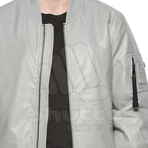 แจ็กเก็ตหนังสีเทาสำหรับผู้ชายมาใหม่พร้อมคอตั้งสำหรับฤดูหนาว - Product Image 3