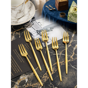 Juego de 6 tenedores pequeños para fondue de oro - Tenedores de postre de acero inoxidable de 14 cm - Product Image 1