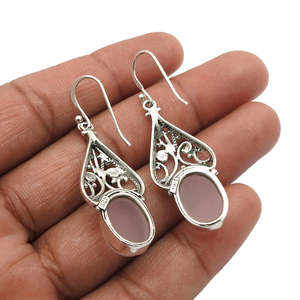 Pendientes Retro, pendientes bohemios a la moda para mujer, joyería de plata Vintage 925 con piedra de cuarzo rosa disponible a precio mayorista - Product Image 3