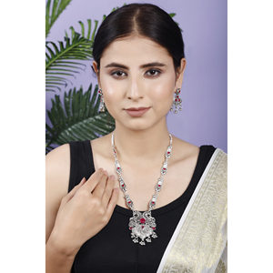 Collier GS Maroon Long Leaf Peacock avec zircon pour les occasions de mariage - Product Image 2