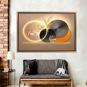 Golden Deer Printed Canvas: Elegant Modern Home Decor Wall Art,GOLD <b>FRAMED</b> CANVAS - Product Image 1